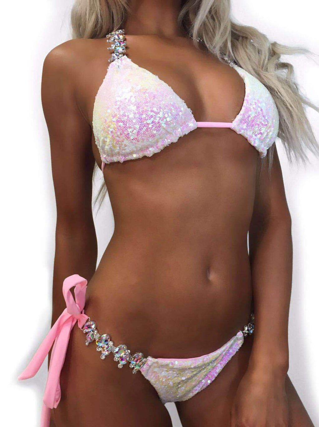 Women’s Gradient Rhinestone Sequin Bikini Swimsuit, Elegance Couture