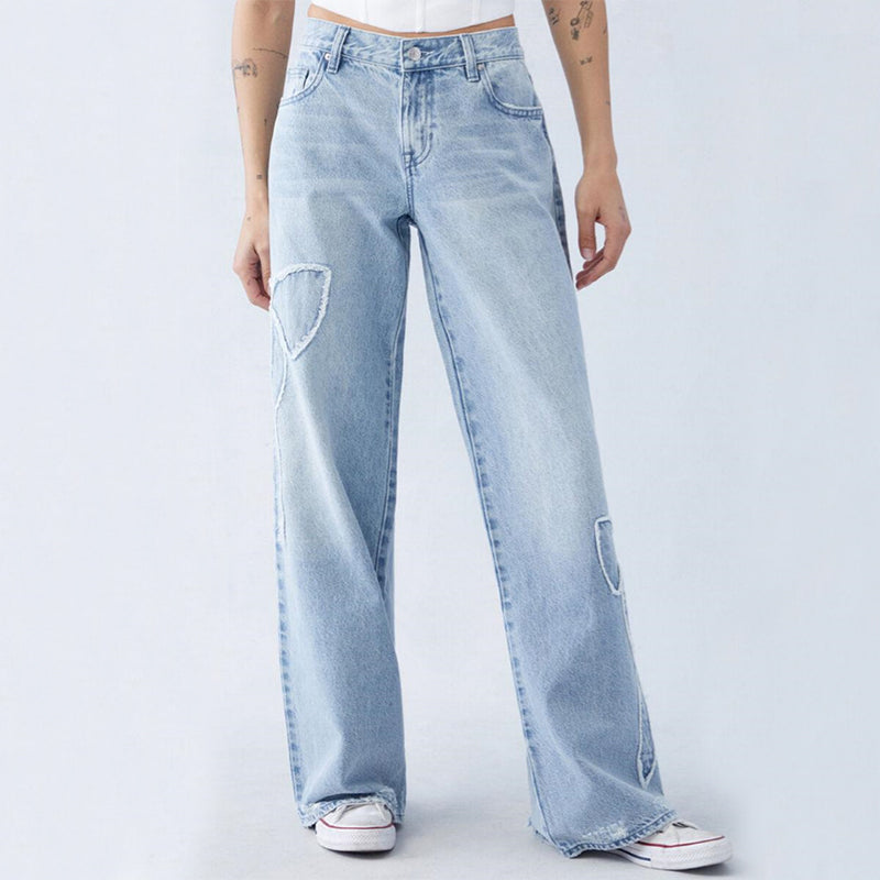 Women’s Embroidered Butterfly Baggy Streetwear Jeans, Elegance Couture