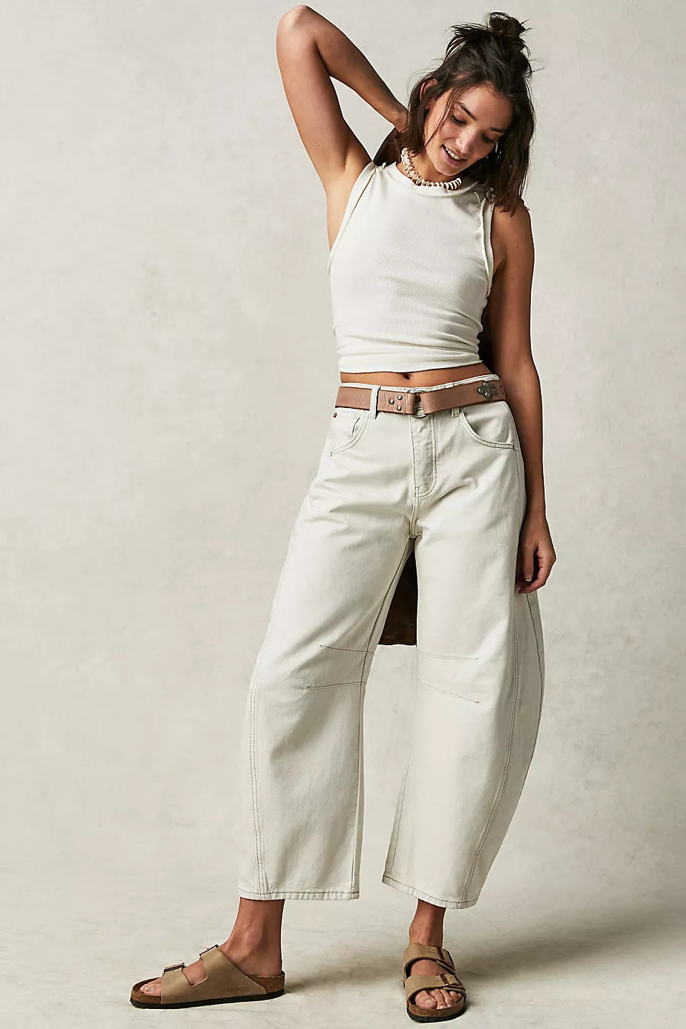 High Stretch Wide Leg Barrel Denim Jeans for Women, Elegance Couture