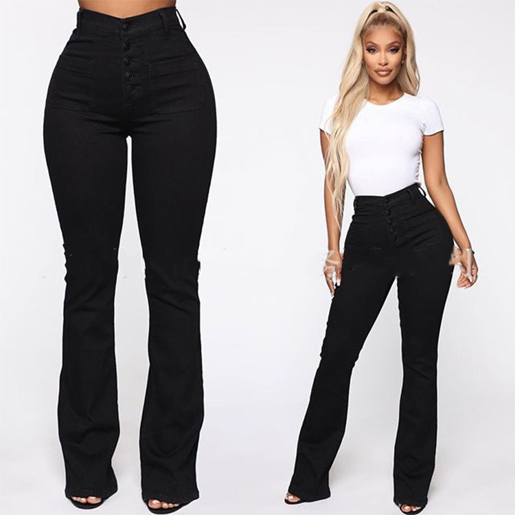 Plus Size High Waist Patch Pocket Denim Jeans, Elegance Couture
