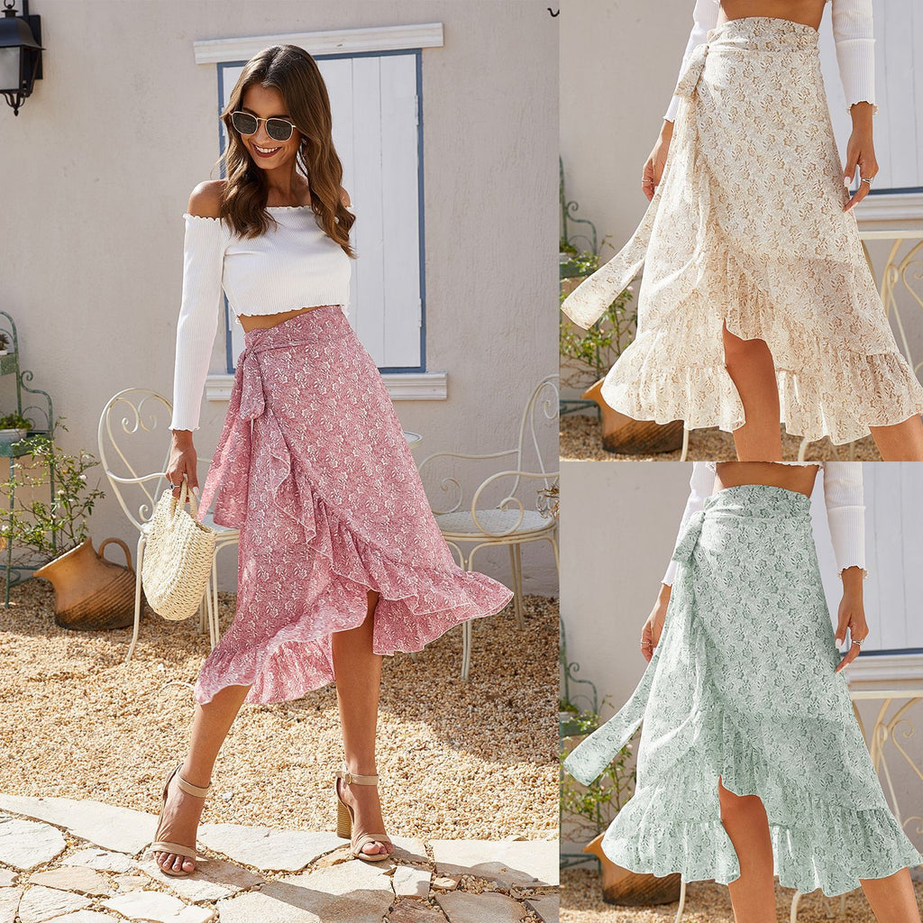 High Waist Floral Wrap Split Skirt Summer Fashion, Elegance Couture