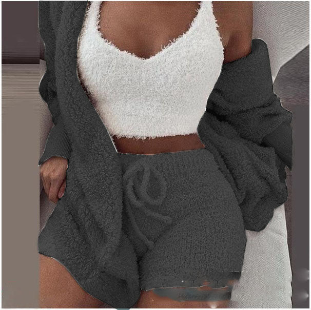 Women’s 3-Piece Plush Home Loungewear Set, Elegance Couture