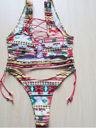 Women’s Lace Up Two Piece Bikini Swimwear Set, Elegance Couture