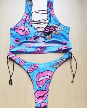 Women’s Lace Up Two Piece Bikini Swimwear Set, Elegance Couture