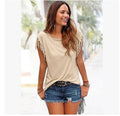 Plus Size Women’s Tassel Cotton Round Neck T-Shirt, Elegance Couture