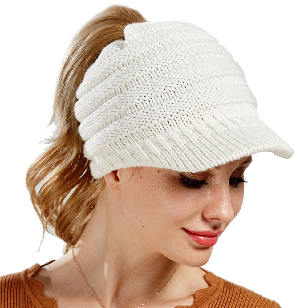 Women’s Ponytail Beanie Winter Knitted Warm Hat, Elegance Couture