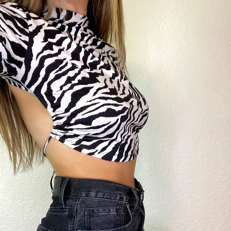 Women’s Zebra Print Backless Crop Top Streetwear, Elegance Couture