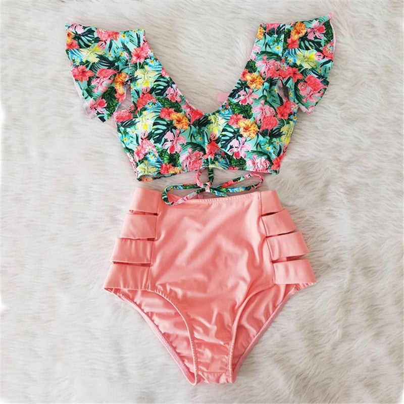 Women’s High Waist Ruffle Printed Bikini Swimwear, Elegance Couture