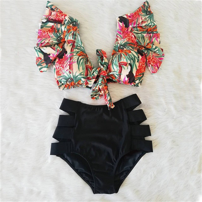 Women’s High Waist Ruffle Printed Bikini Swimwear, Elegance Couture