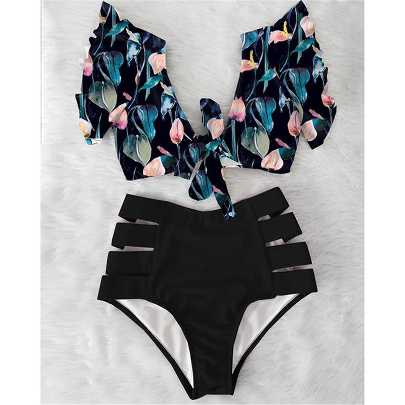 Women’s High Waist Ruffle Printed Bikini Swimwear, Elegance Couture