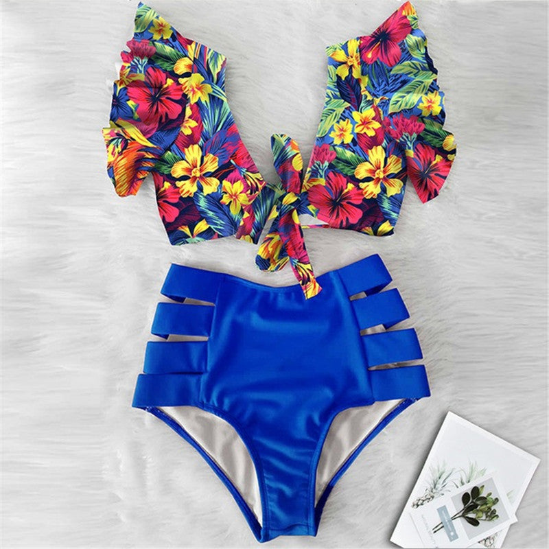 Women’s High Waist Ruffle Printed Bikini Swimwear, Elegance Couture
