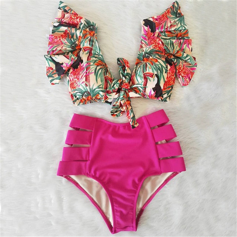Women’s High Waist Ruffle Printed Bikini Swimwear, Elegance Couture