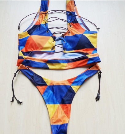 Women’s Lace Up Two Piece Bikini Swimwear Set, Elegance Couture