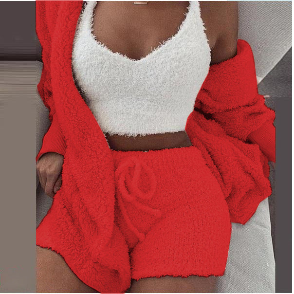 Women’s 3-Piece Plush Home Loungewear Set, Elegance Couture