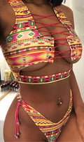 Women’s Lace Up Two Piece Bikini Swimwear Set, Elegance Couture