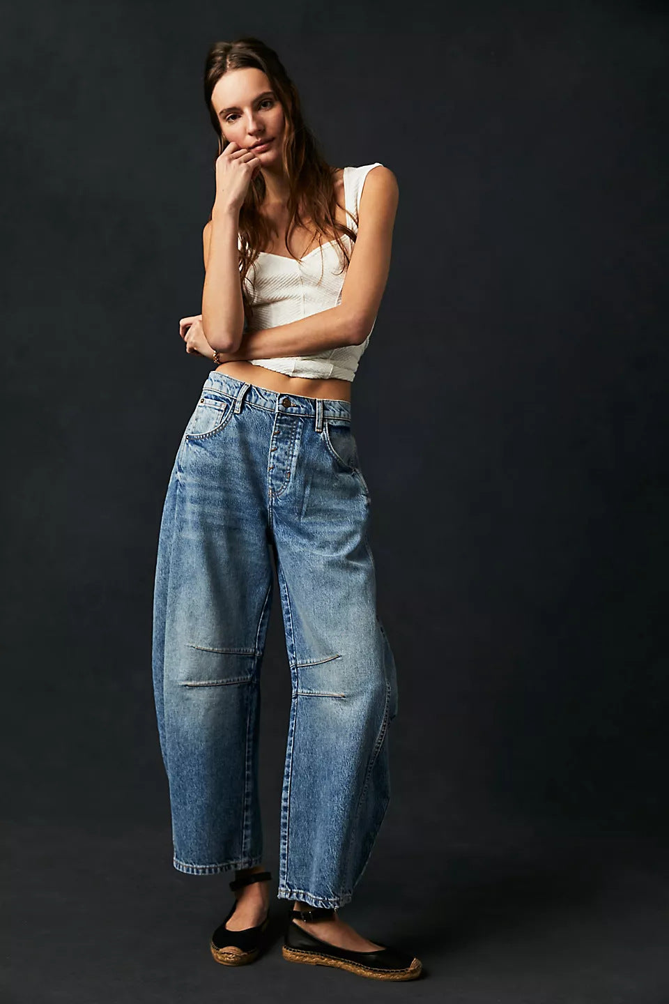 High Stretch Wide Leg Barrel Denim Jeans for Women, Elegance Couture