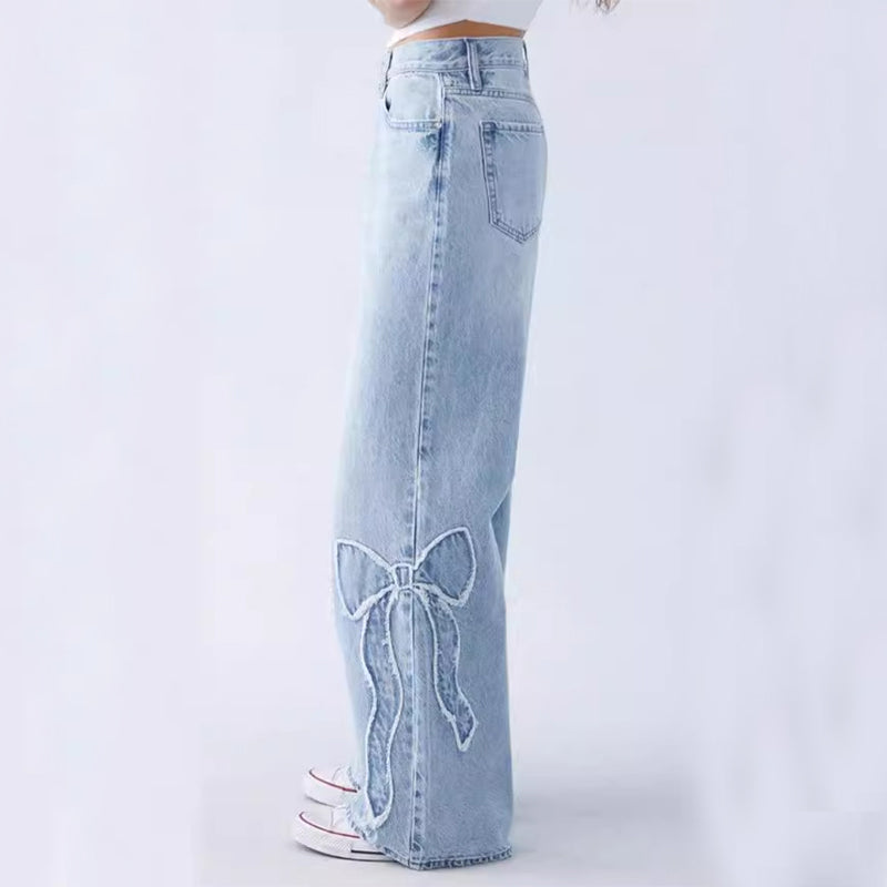 Women’s Embroidered Butterfly Baggy Streetwear Jeans, Elegance Couture