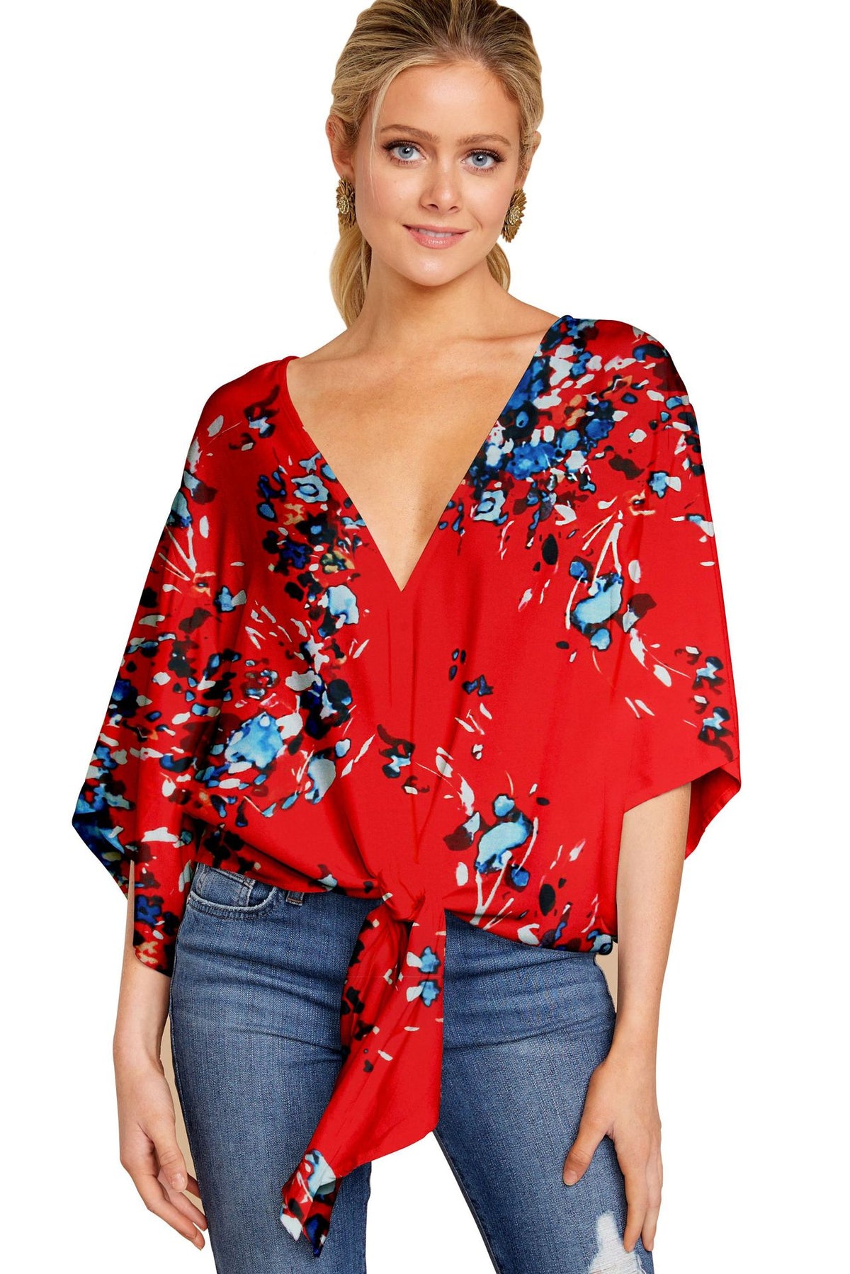 Women’s Leopard Print V-Neck Tie Front Blouse, Elegance Couture
