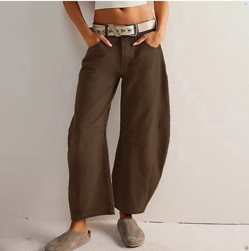 High Stretch Wide Leg Barrel Denim Jeans for Women, Elegance Couture