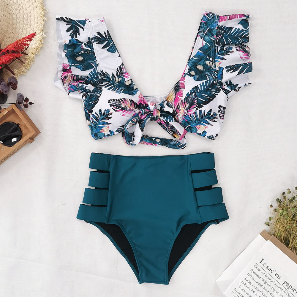 Women’s High Waist Ruffle Printed Bikini Swimwear, Elegance Couture