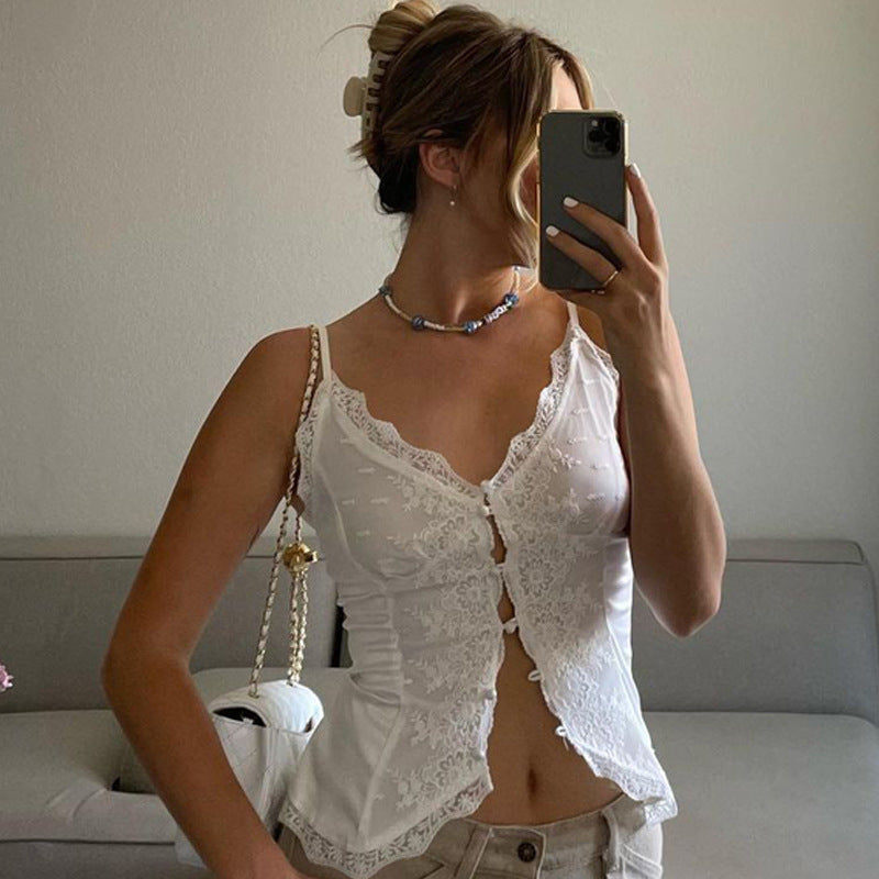Women’s Lace V-Neck Hot Girl Camisole Tank Top, Elegance Couture