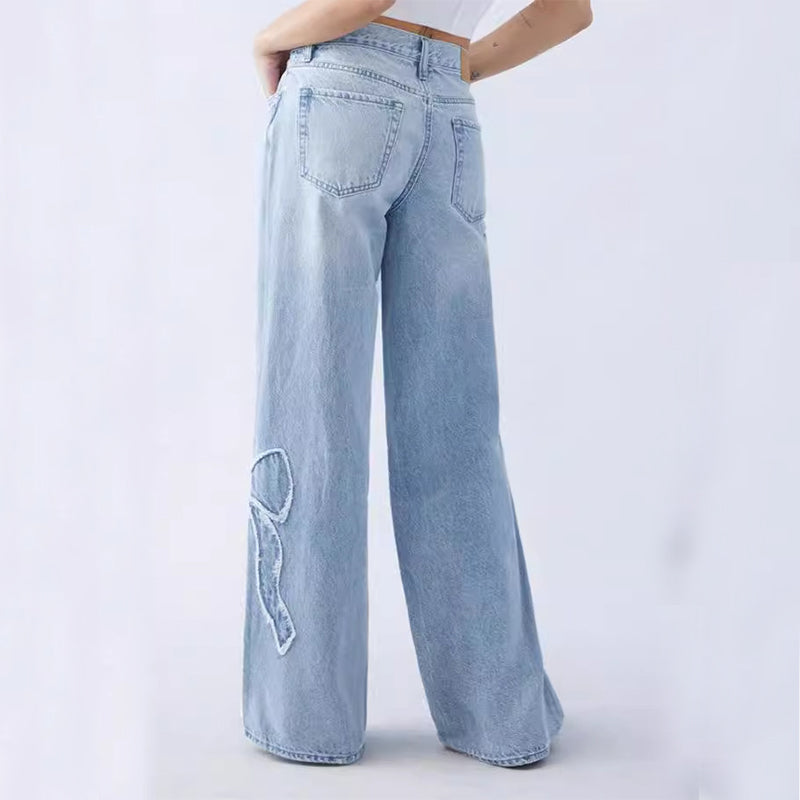 Women’s Embroidered Butterfly Baggy Streetwear Jeans, Elegance Couture