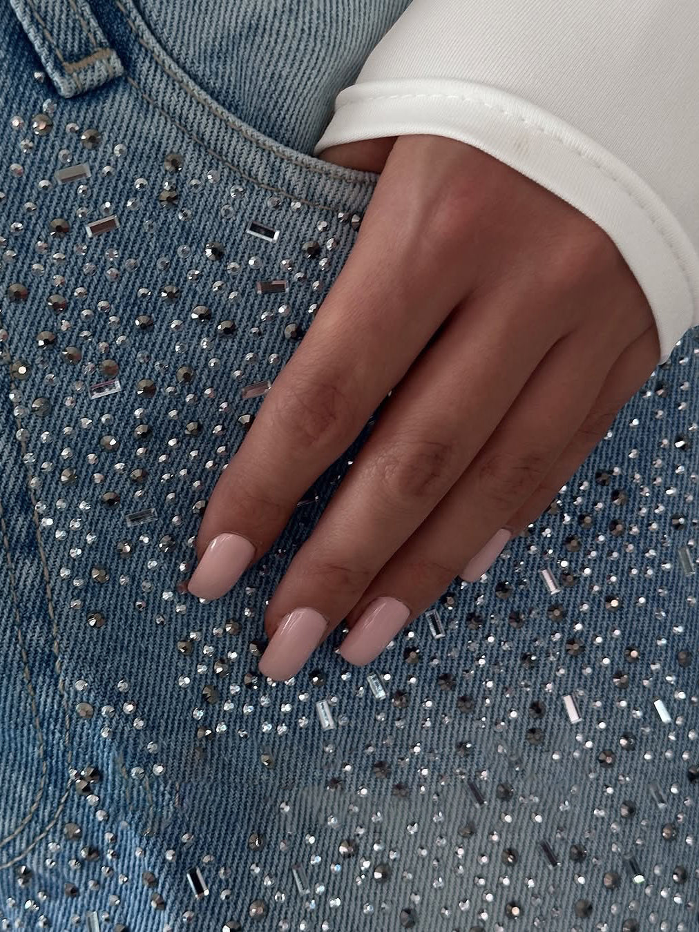 Irregular Rhinestone Fashion Denim Jeans for Women, Elegance Couture