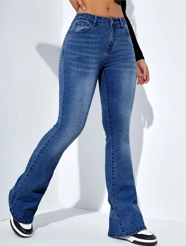 Women’s High Waist Flared Slim Fit Stretch Jeans, Elegance Couture