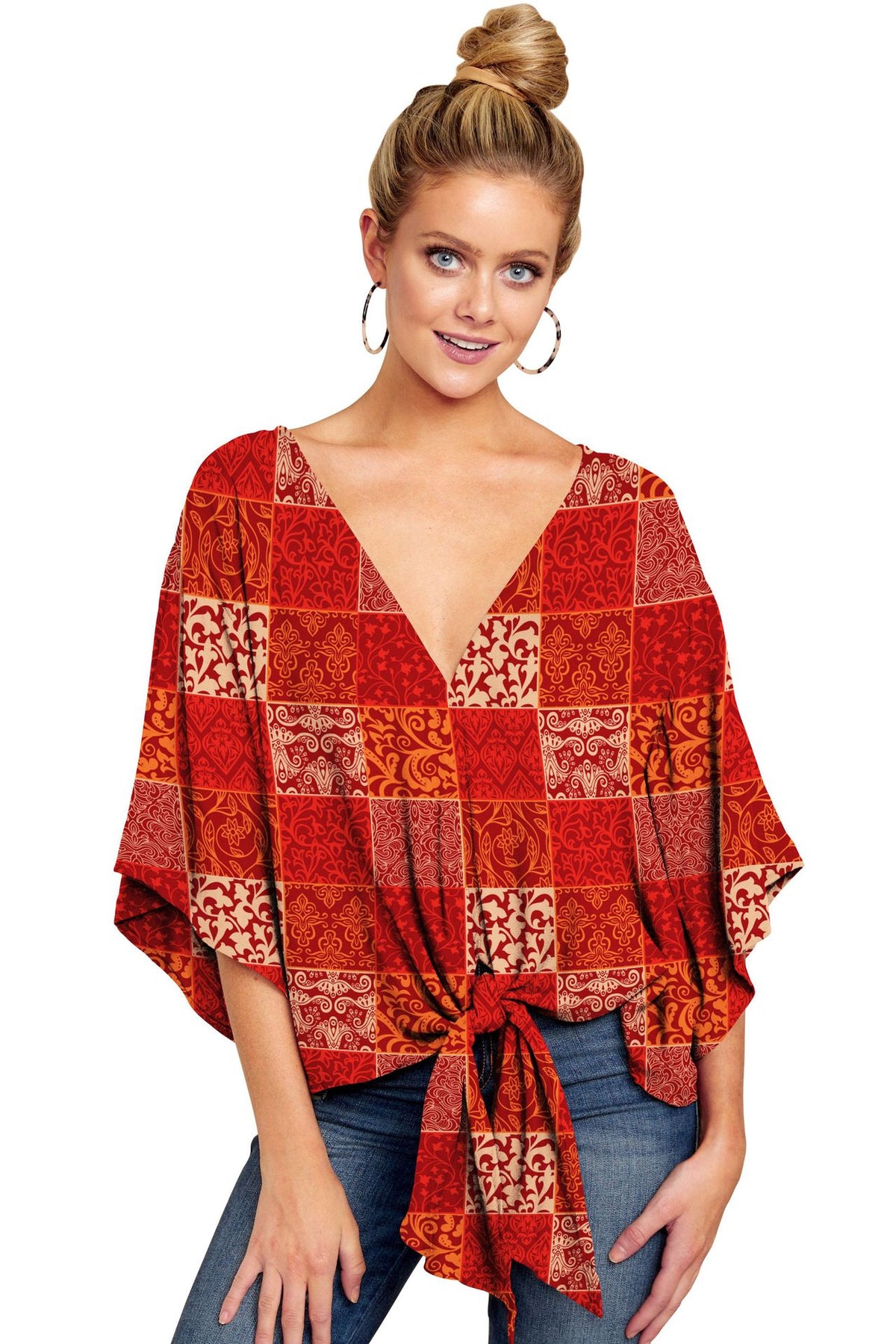 Women’s Leopard Print V-Neck Tie Front Blouse, Elegance Couture