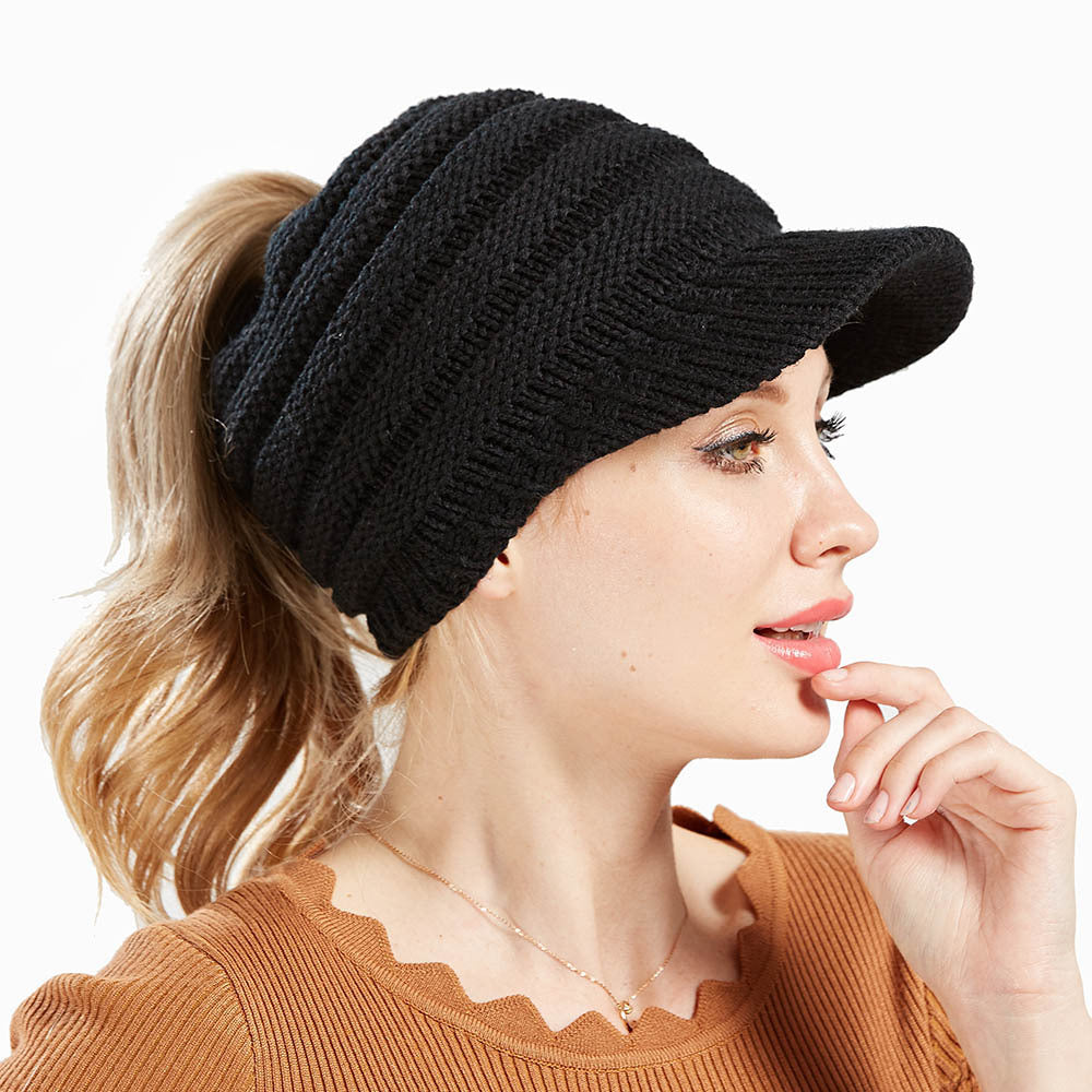 Women’s Ponytail Beanie Winter Knitted Warm Hat, Elegance Couture