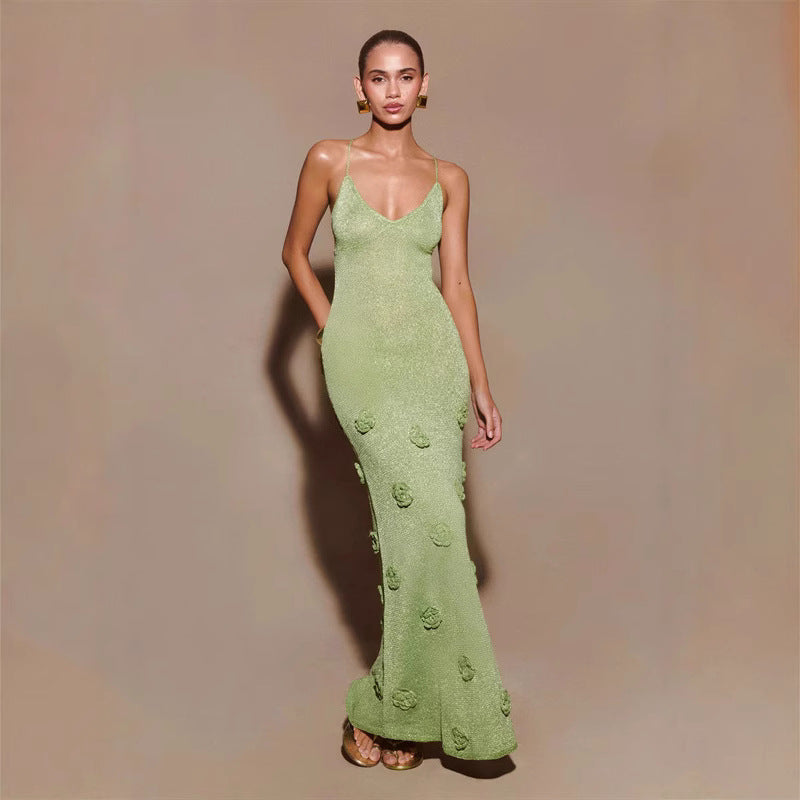Knitted Floral Suspenders Crochet Glitter Dress, Elegance Couture