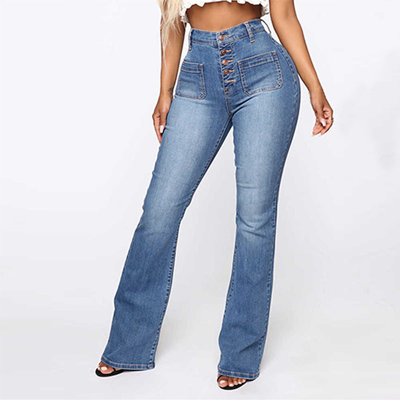 Plus Size High Waist Patch Pocket Denim Jeans, Elegance Couture