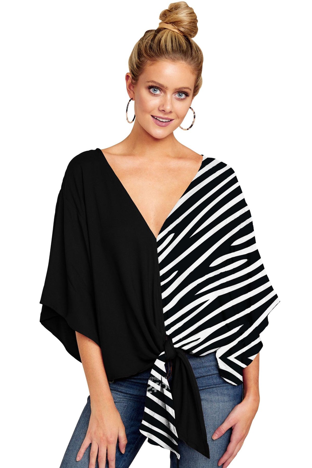 Women’s Leopard Print V-Neck Tie Front Blouse, Elegance Couture