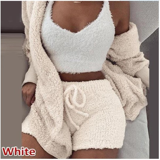 Women’s 3-Piece Plush Home Loungewear Set, Elegance Couture