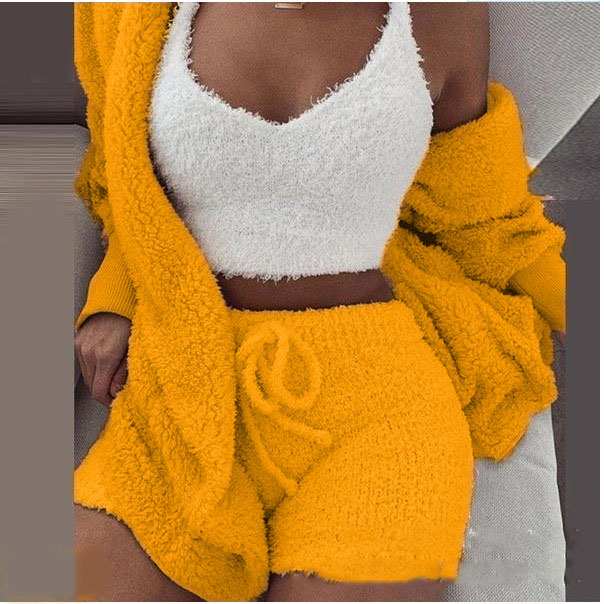 Women’s 3-Piece Plush Home Loungewear Set, Elegance Couture