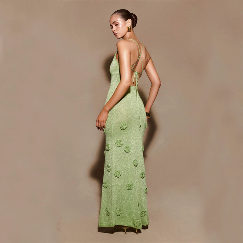 Knitted Floral Suspenders Crochet Glitter Dress, Elegance Couture