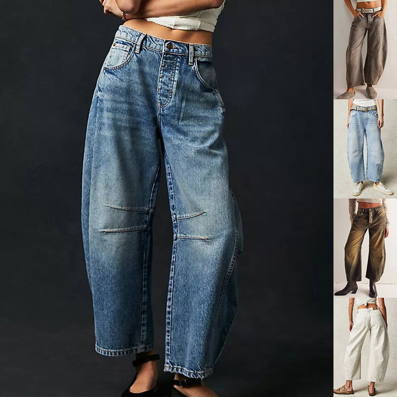 High Stretch Wide Leg Barrel Denim Jeans for Women, Elegance Couture