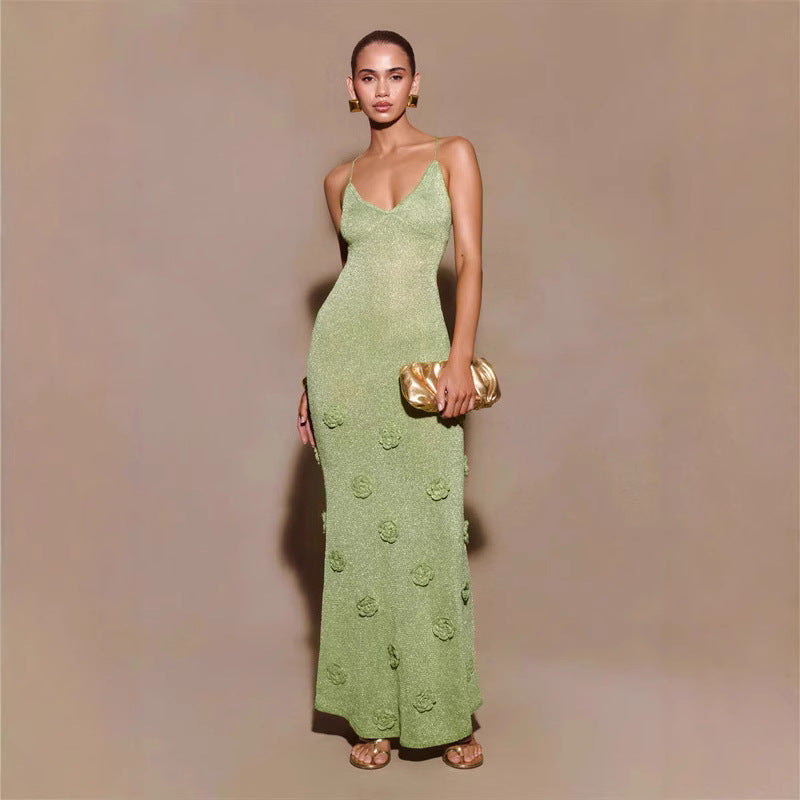 Knitted Floral Suspenders Crochet Glitter Dress, Elegance Couture