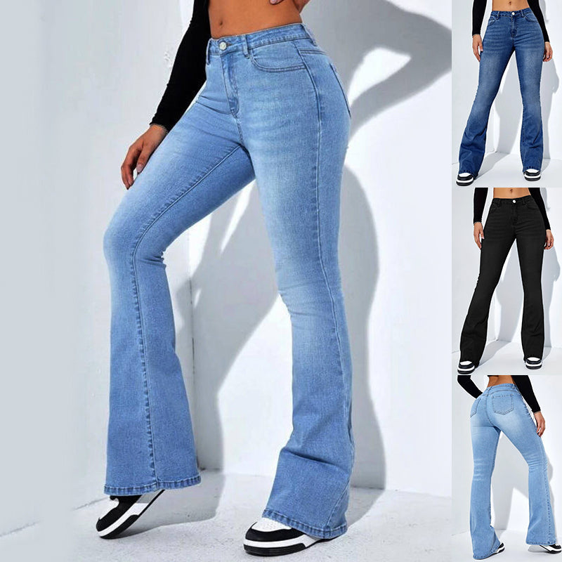Women’s High Waist Flared Slim Fit Stretch Jeans, Elegance Couture