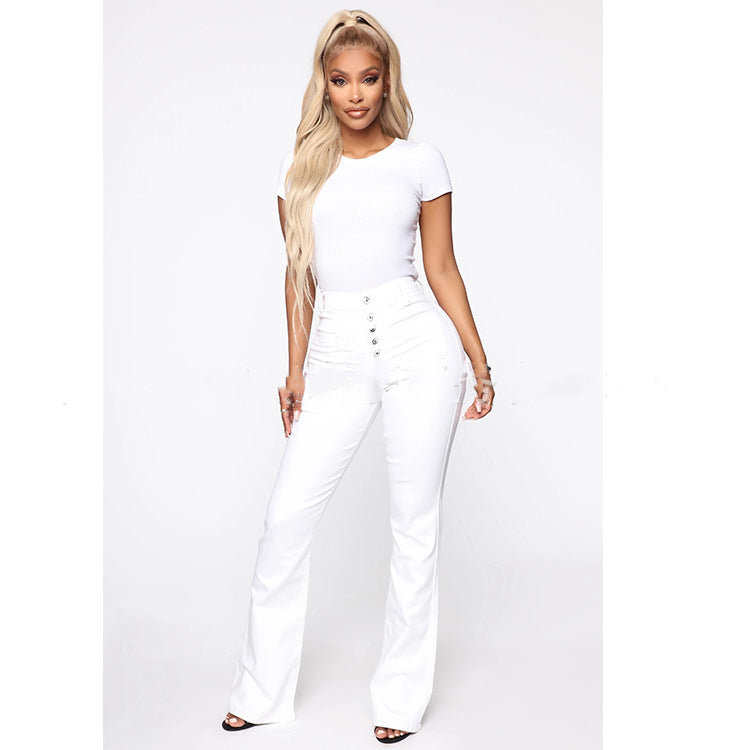 Plus Size High Waist Patch Pocket Denim Jeans, Elegance Couture