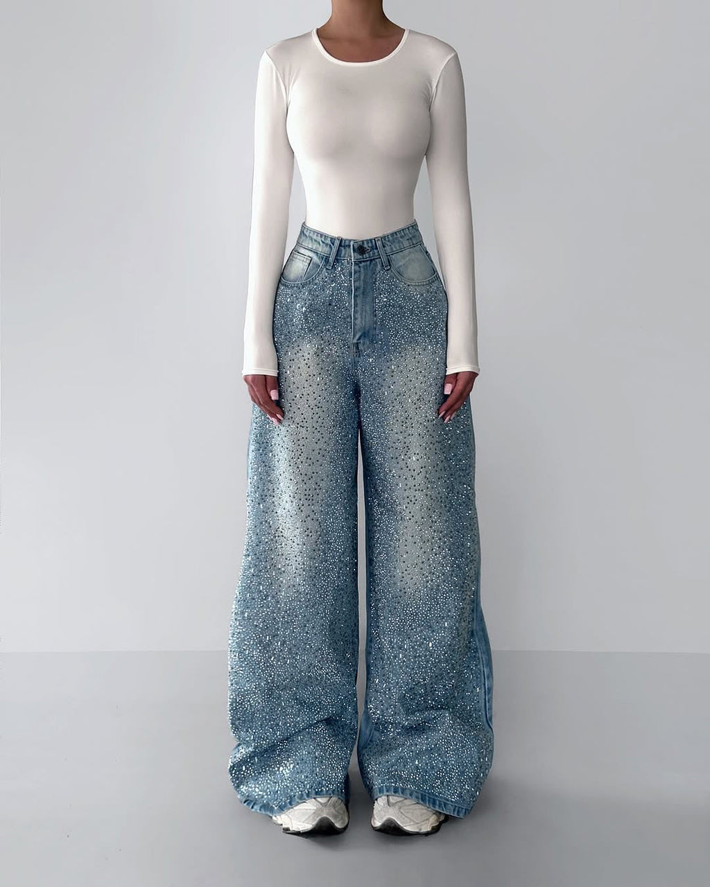 Irregular Rhinestone Fashion Denim Jeans for Women, Elegance Couture