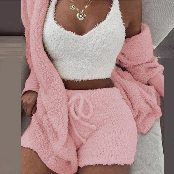 Women’s 3-Piece Plush Home Loungewear Set, Elegance Couture