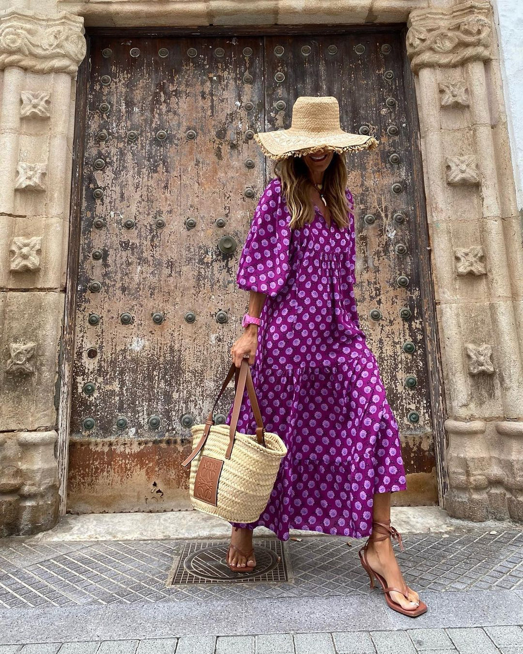 Women’s Bohemian Vintage Printed V-Neck Summer Dress, Elegance Couture