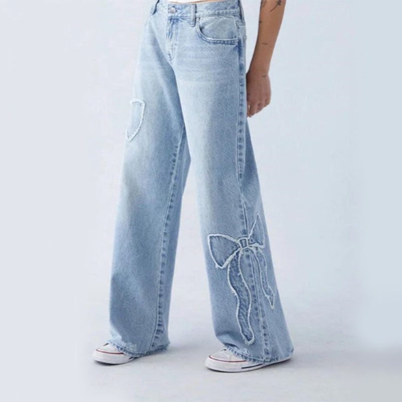 Women’s Embroidered Butterfly Baggy Streetwear Jeans, Elegance Couture