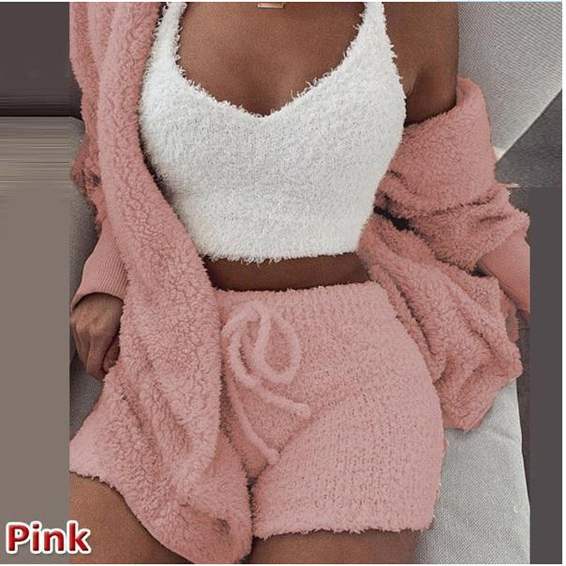 Women’s 3-Piece Plush Home Loungewear Set, Elegance Couture