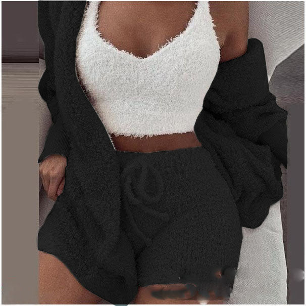 Women’s 3-Piece Plush Home Loungewear Set, Elegance Couture