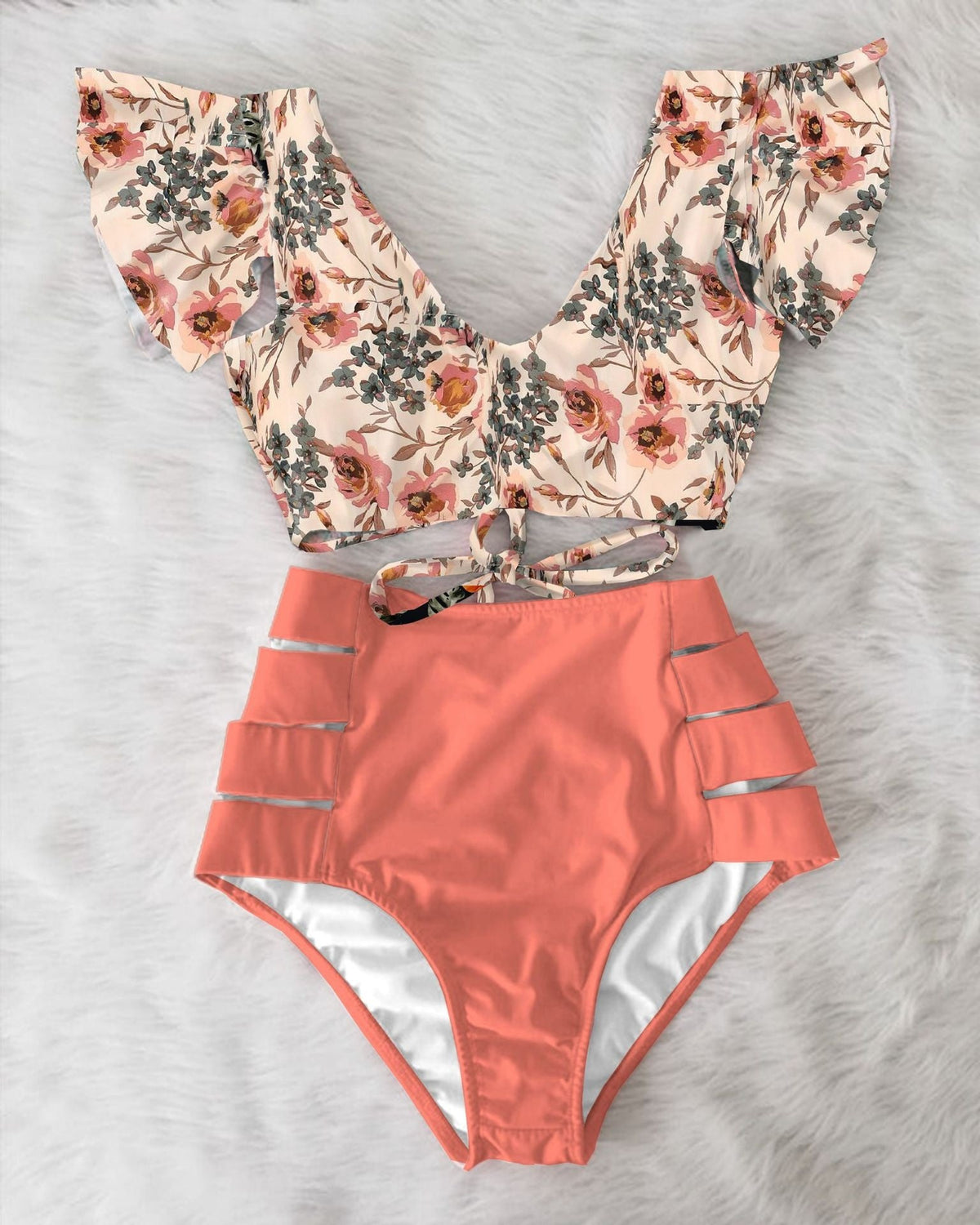 Women’s High Waist Ruffle Printed Bikini Swimwear, Elegance Couture