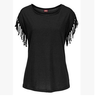 Plus Size Women’s Tassel Cotton Round Neck T-Shirt, Elegance Couture