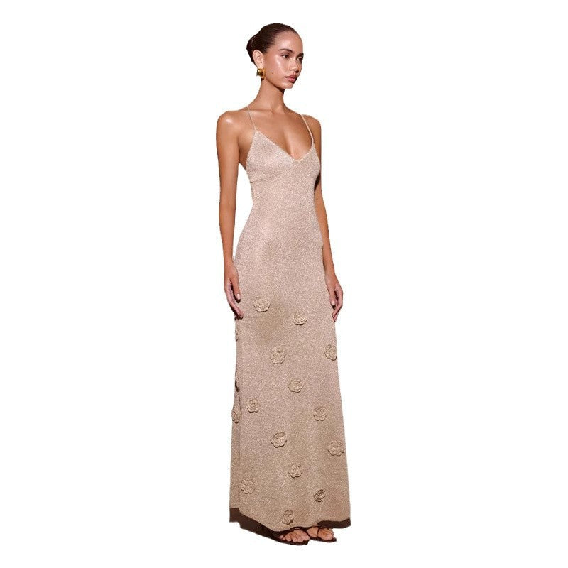 Knitted Floral Suspenders Crochet Glitter Dress, Elegance Couture