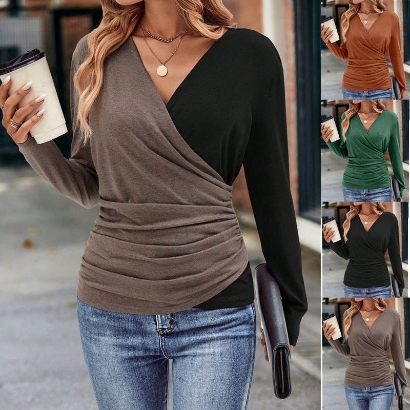 Ladies Slim Waist Pleated Collar Fashion Top, Elegance Couture